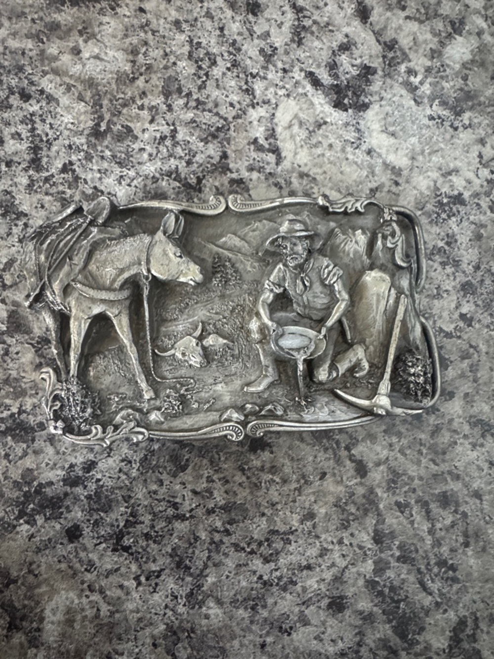 Western Miner Belt Buckle in Antique Silver Tone